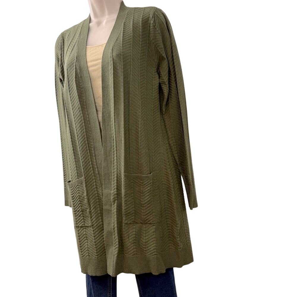 NWT Love Ellie Olive Green Cardigan Sweater Open Front Longer Length has Pockets - Picture 16 of 16